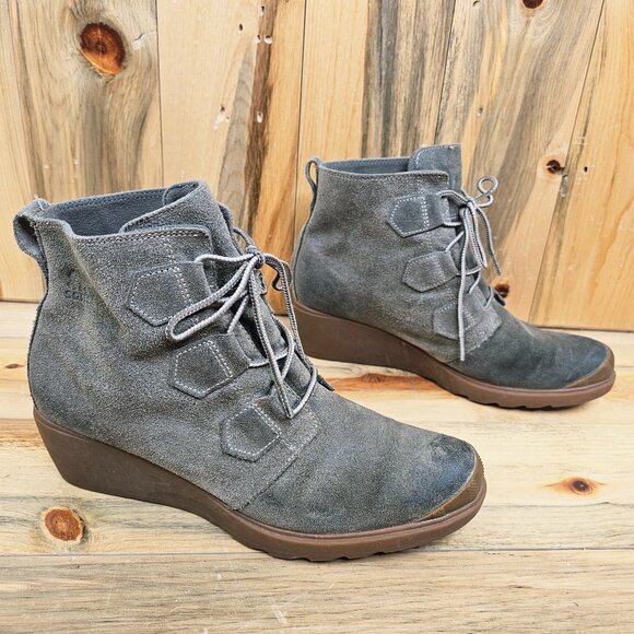 Sorel Toronto Waterproof Gray Lace-Up Wedge Boots Size 12 - Picture 1 of 6